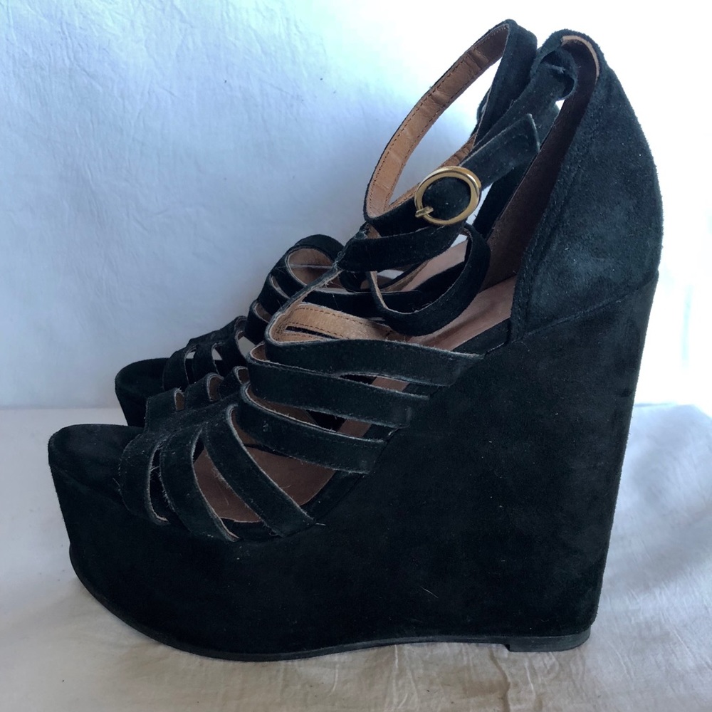 Topshop Black Strappy Wedges